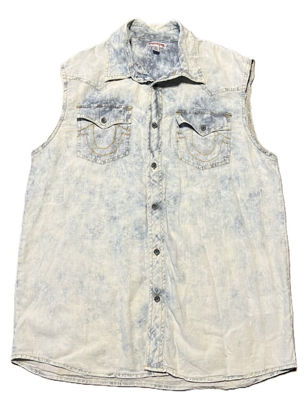 Y2K Streetwear Grungy Western True Religion Sleeveless Cotton Shirt Men's M
